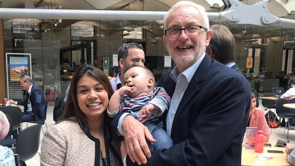 Tulip Siddiq, her son and Jeremy Corbyn