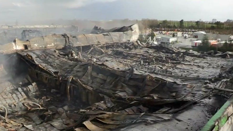The Ocado warehouse in Andover after the fire