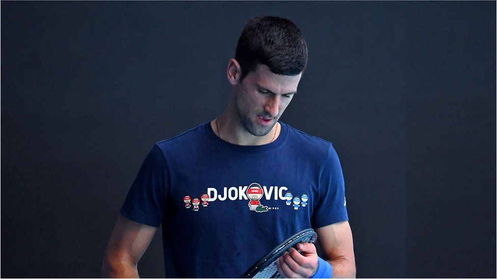 Novak Djokovic trains at Melbourne Park in Australia on Wednesday 12 January 2022