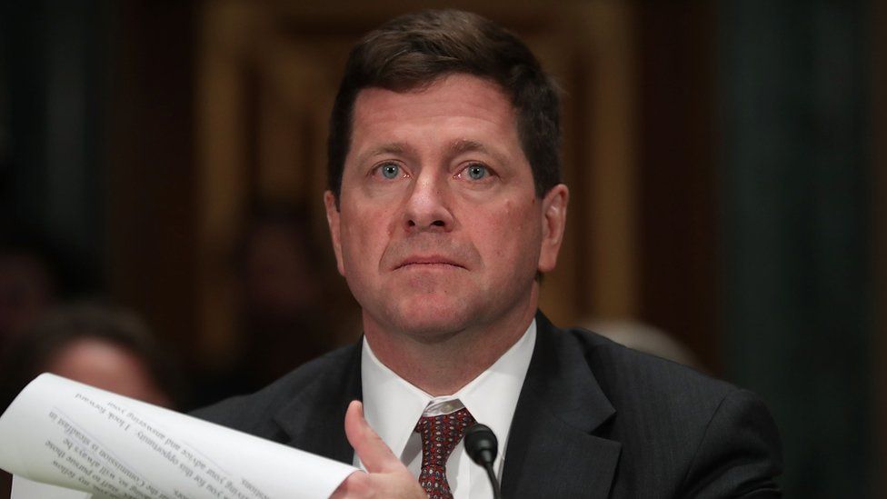 Jay Clayton testifies before the Senate Banking Committee during his confirmation hearing to be chairman of the Securities and Exchange Commission in the Dirksen Senate Office Building on Capitol Hill March 23, 2017 in Washington, DC.