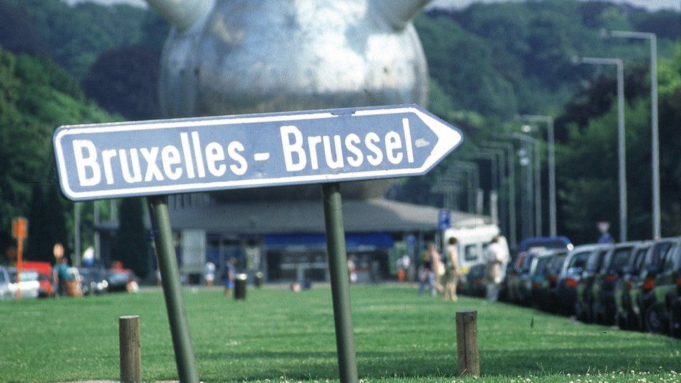 Road sign showing direction to Brussels