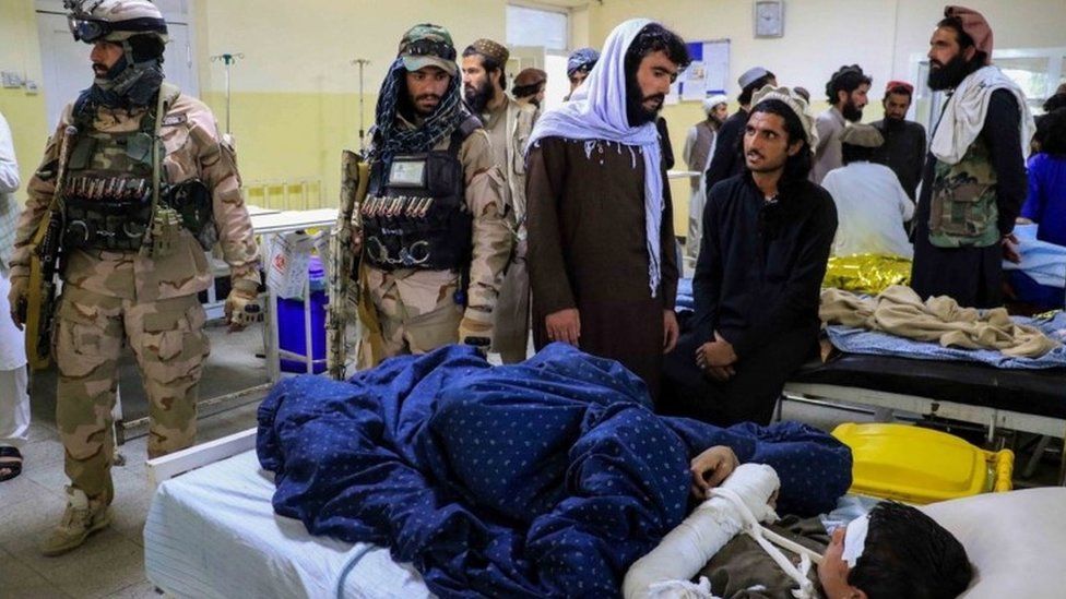 An injured victim of the earthquake receives treatment at a hospital in Paktia, Afghanistan, 22 June 2022.