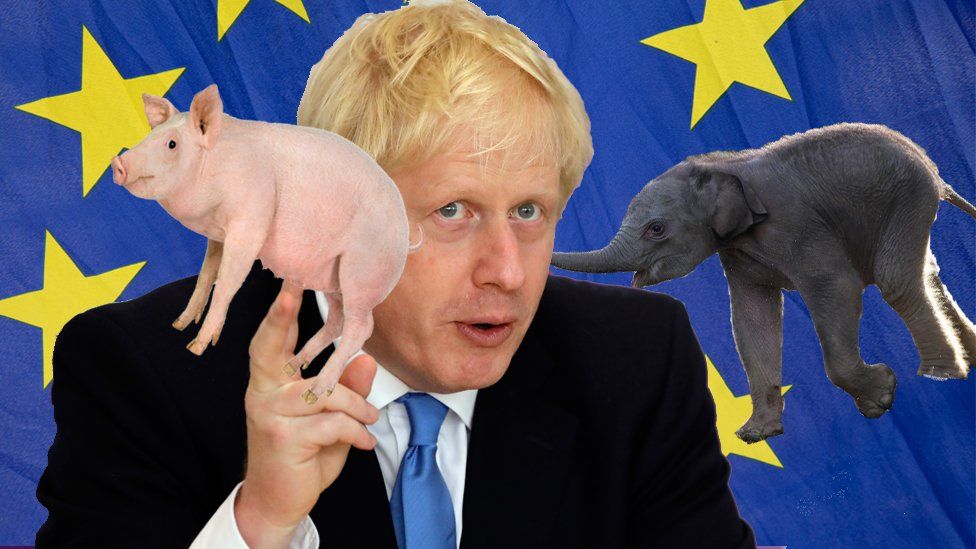 Boris Johnson with a pig and an elephant