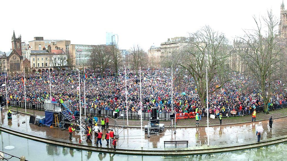 A view of the crowds on Bristol's College Green from the council house