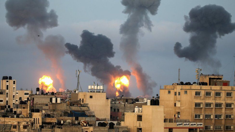 Flames and smoke rise from the Gaza Strip on 11 May 2021