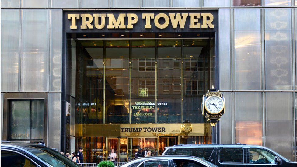 Image shows exterior of Trump Tower