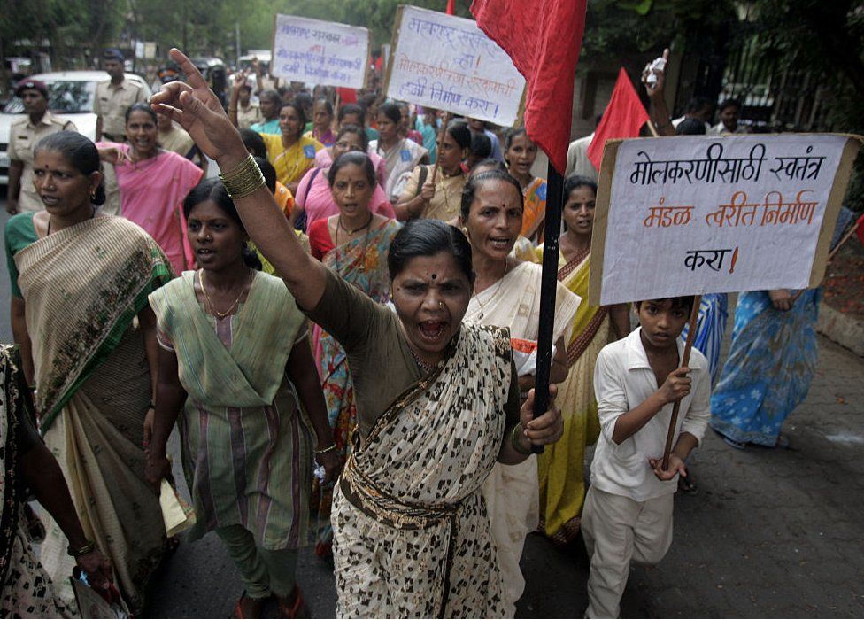 Domestic workers protested in Mumbai against actor Shiney Ahuja, who was allegedly raped his 18-year-old maid.