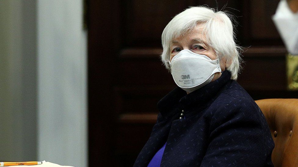 US Treasury Secretary Janet Yellen attends an economic briefing