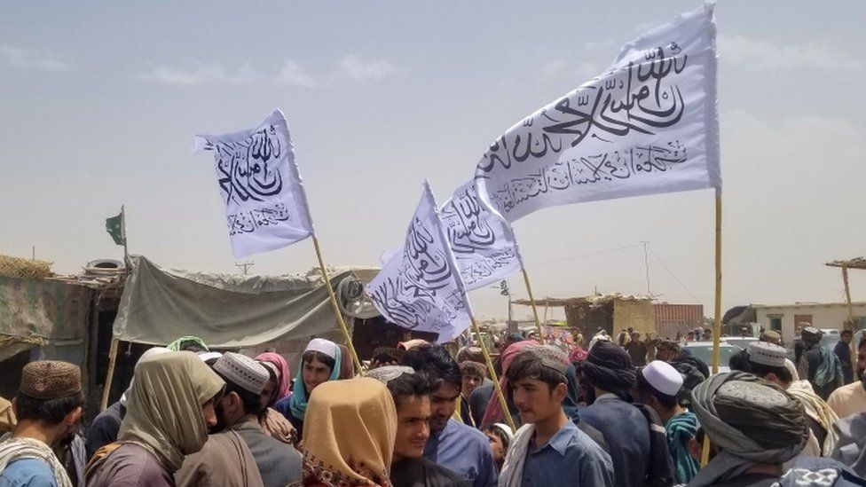 Taliban flags at Chaman on the Pakistan-Afghan border, 16 August 2021