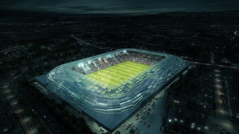 An aerial view of the new stadium
