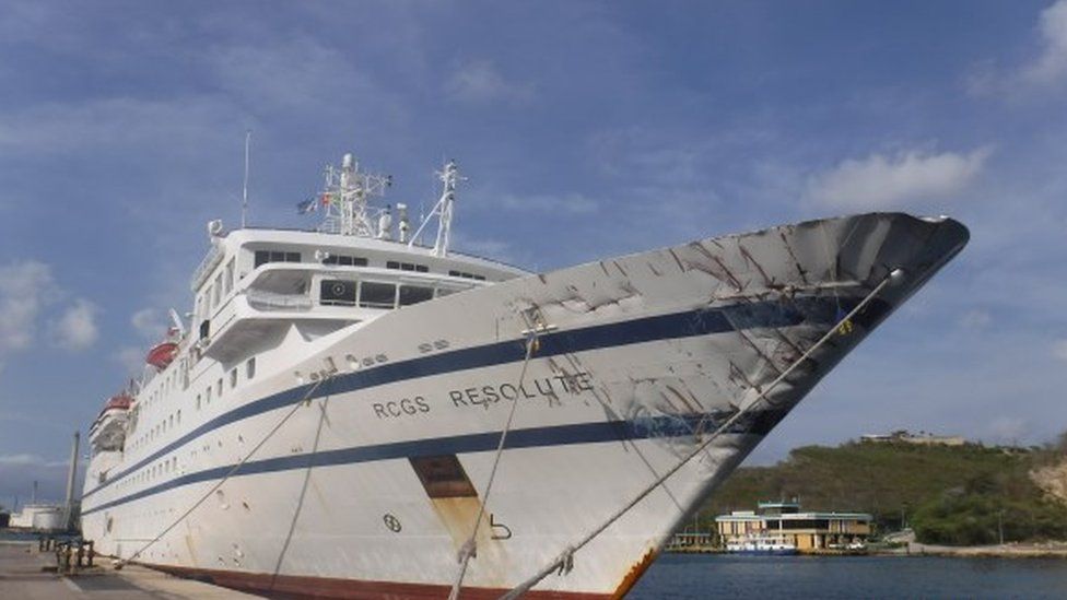 Damaged bow of the RCGS Resolute following collision with Venezuelan navy vessel off La Tortuga Island