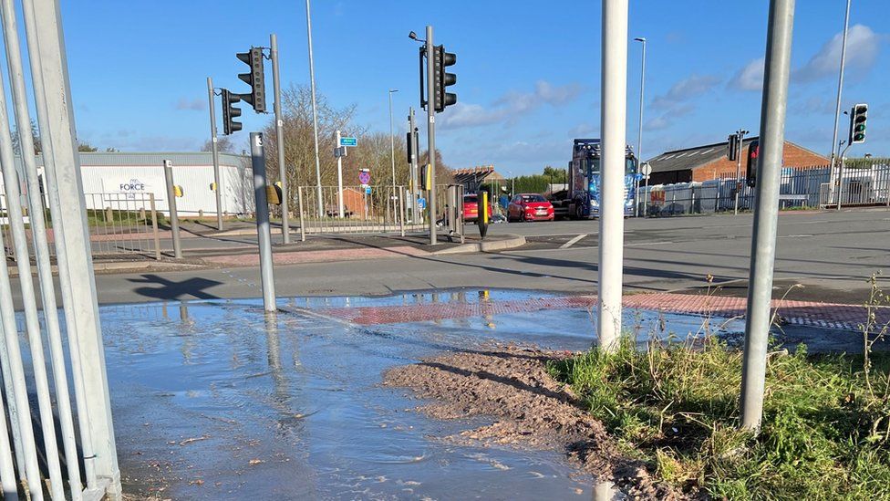 A flooded crossing point over Ashby Road West