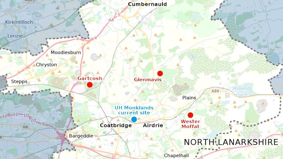 New Monkland Lanarkshire Scotland Map Three Sites Shortlisted For New Monklands Hospital - Bbc News
