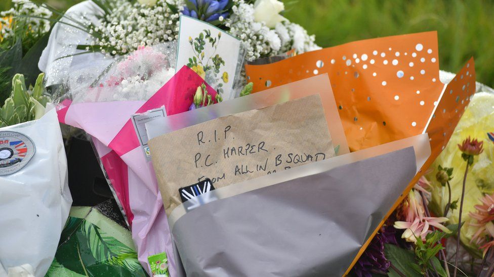 Flowers at scene of PC Harper killing