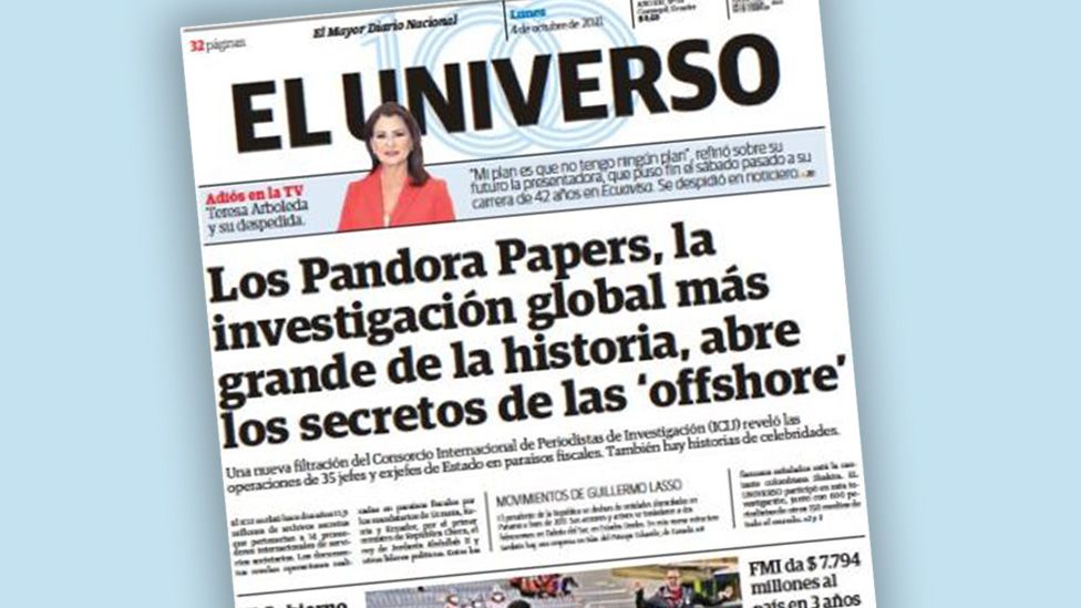 Front cover of Ecuadoran newspaper El Universo