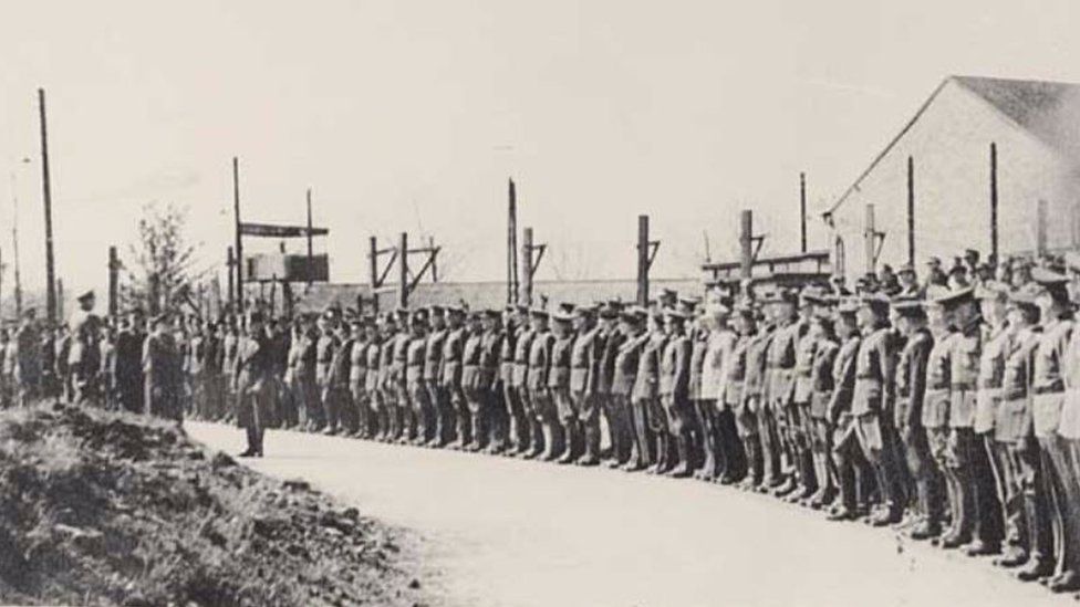 Officers salute Gerd von Rundstedt, German Field Marshall held at Island Farm PoW camp