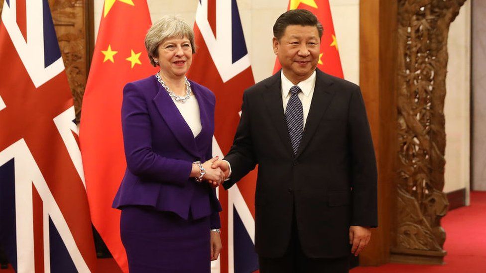 Theresa May with Xi Jinping in 2018