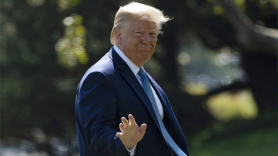 Donald Trump waving to reporters as he returns to the White House