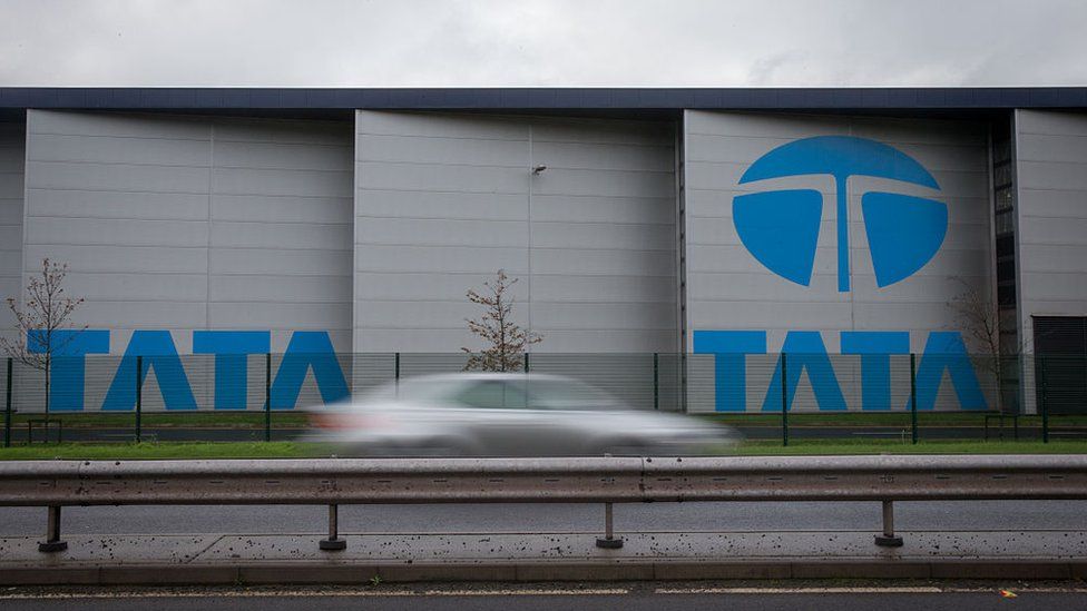 Blue Tata signs at Port Talbot
