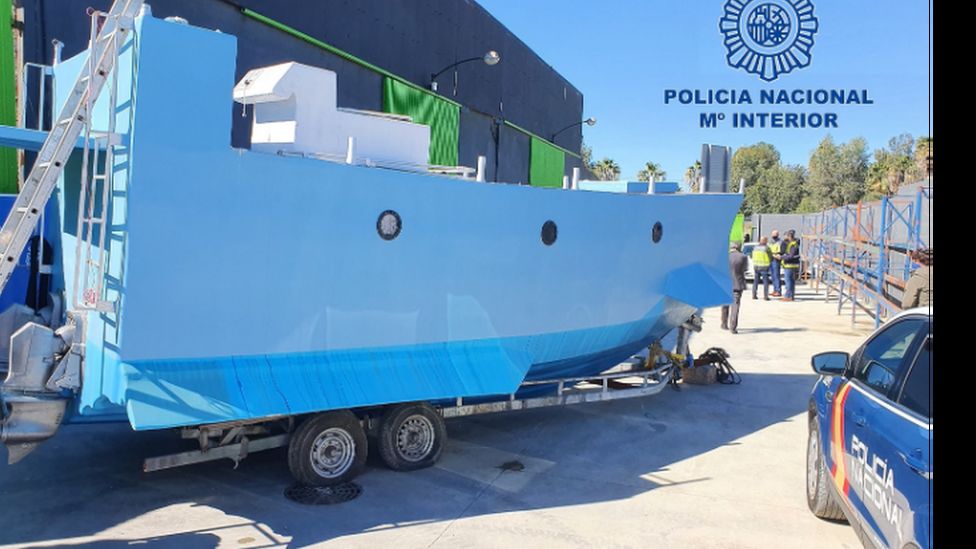 A photo of what Spanish police say is the captured narco-submarine