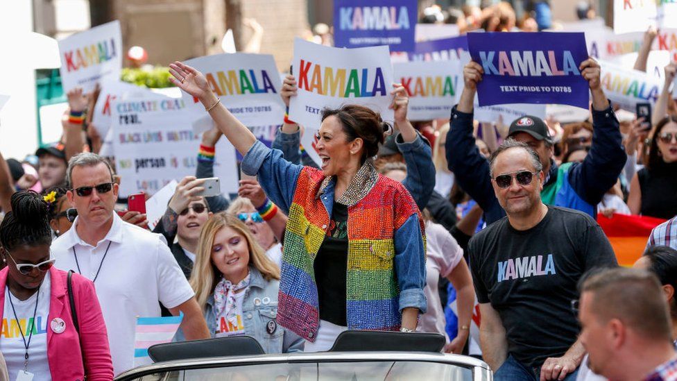 US vice-president waving to a crowd at a gay parade in San Francisco in 2019