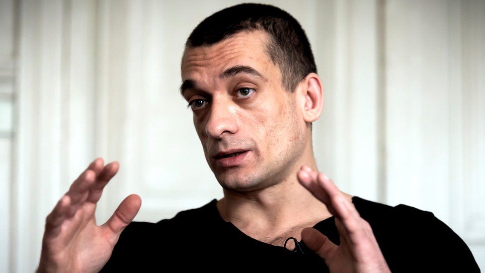 Russian artist Pyotr Pavlensky at his lawyer's office in Paris, 14 February 2020