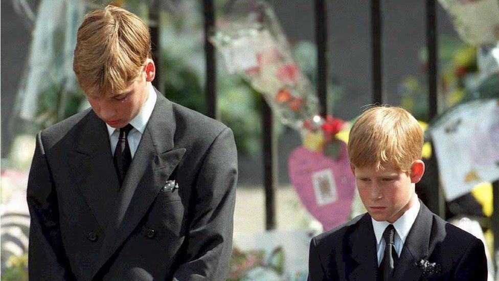 Prince William and Prince Harry at the funeral of Princess Diana