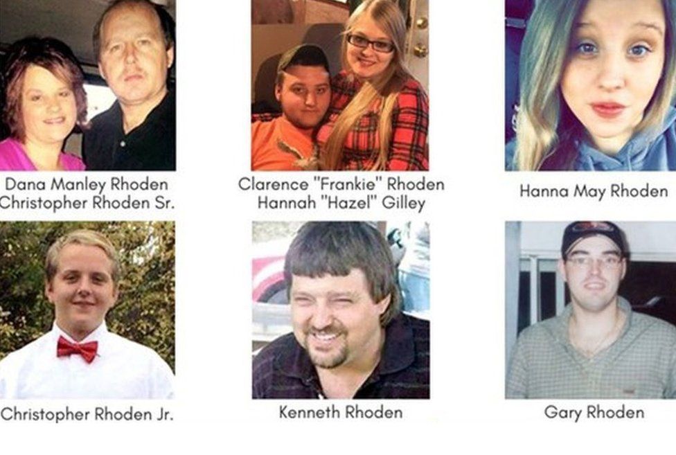 The victims were identified as Hannah Gilley, 20; Christopher Rhoden, Sr, 40; Christopher Rhoden, Jr, 16; Clarence "Frankie" Rhoden, 20; Dana Rhoden, 37; Gary Rhoden, 38; Hanna Rhoden, 19; and Kenneth Rhoden, 44.