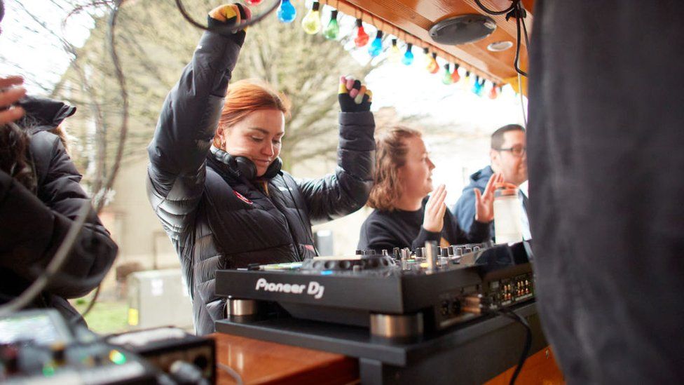 Arielle Free has been Dj-ing and cycling on a 10 person bike