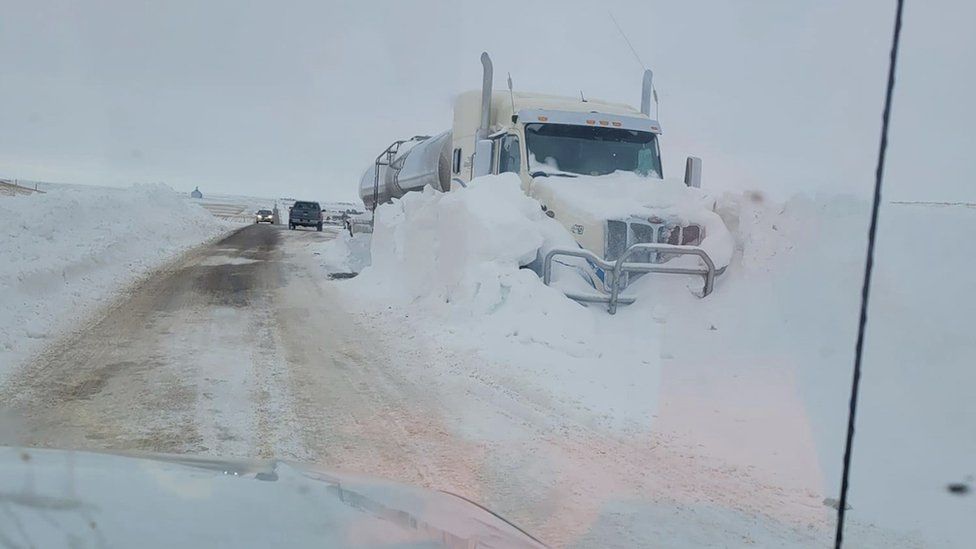 A truck stranded in South Dakota snow