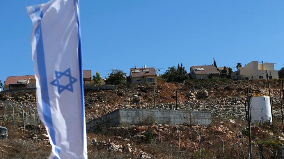 Israeli flag hanging at settlement of Shilo
