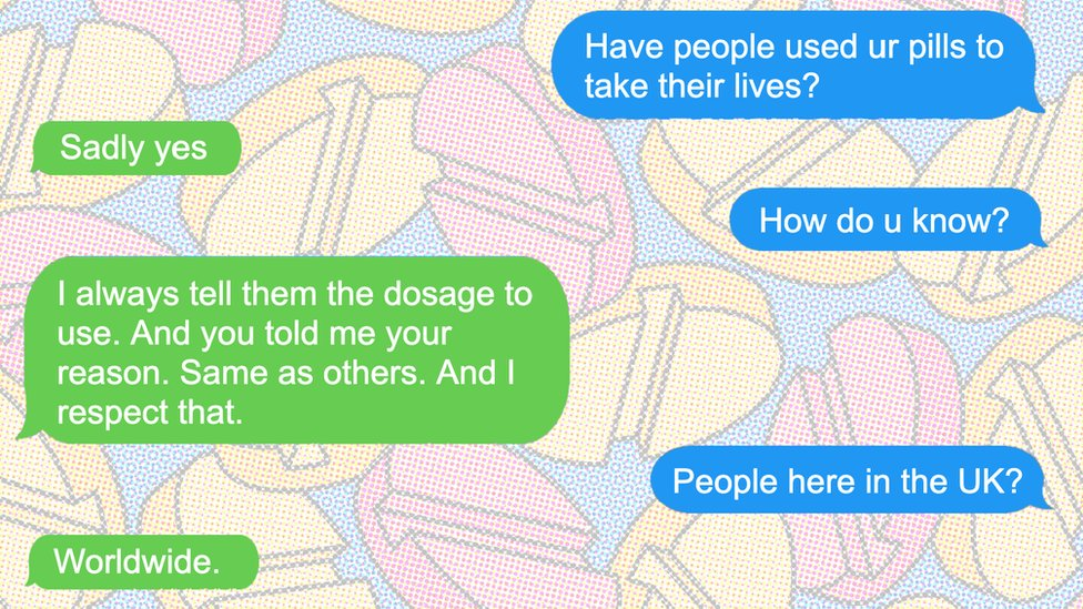 Illustration of texts exchanged with the supposed dealer of deadly pills