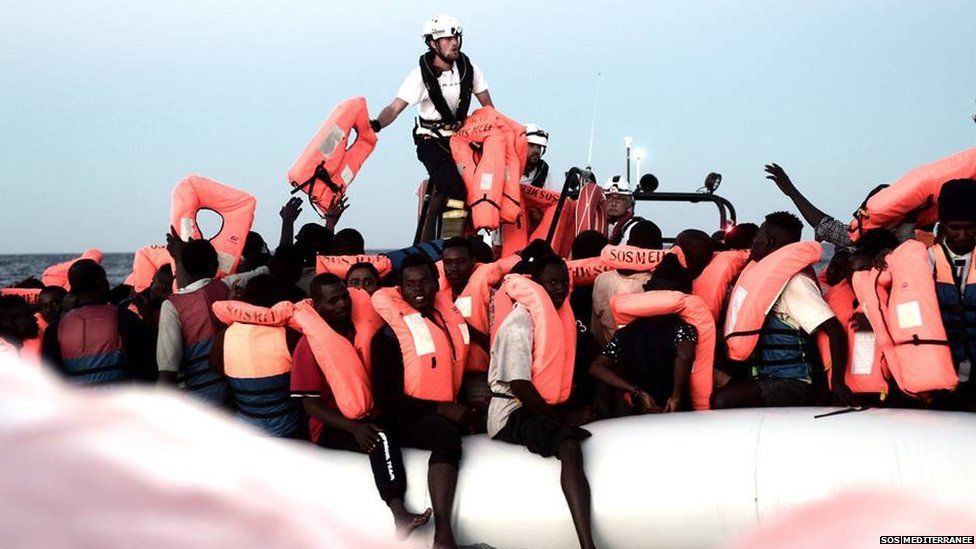 Migrants picked up by the Aquarius
