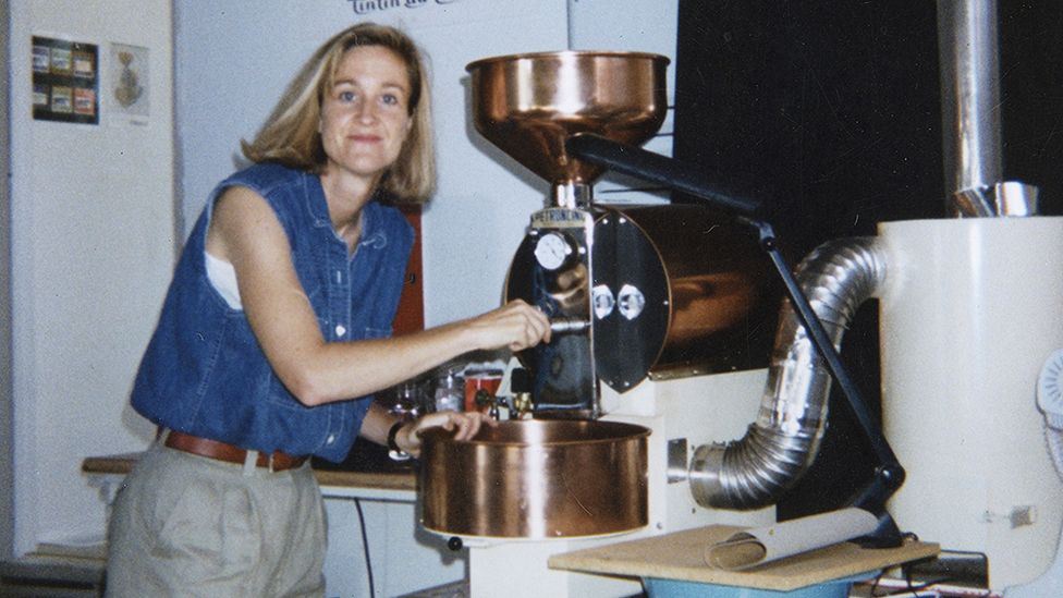 A young Brooke McDonnell roasting beans in the couple's garage