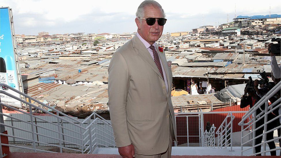 Prince Charles, Prince of Wales arrives for a tour of New Kumasi Market on November 4, 2018 in Kumasi, Ghana