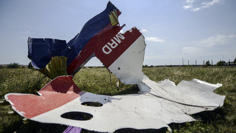 a piece of debris of the fuselage at the crash site of the Malaysia Airlines Flight MH17