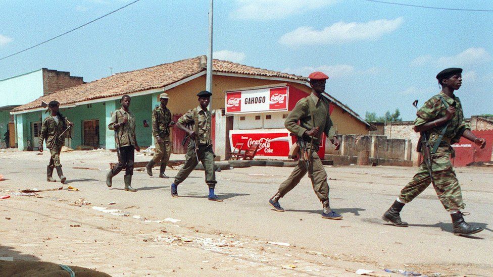 RPF fighters march into Kigali