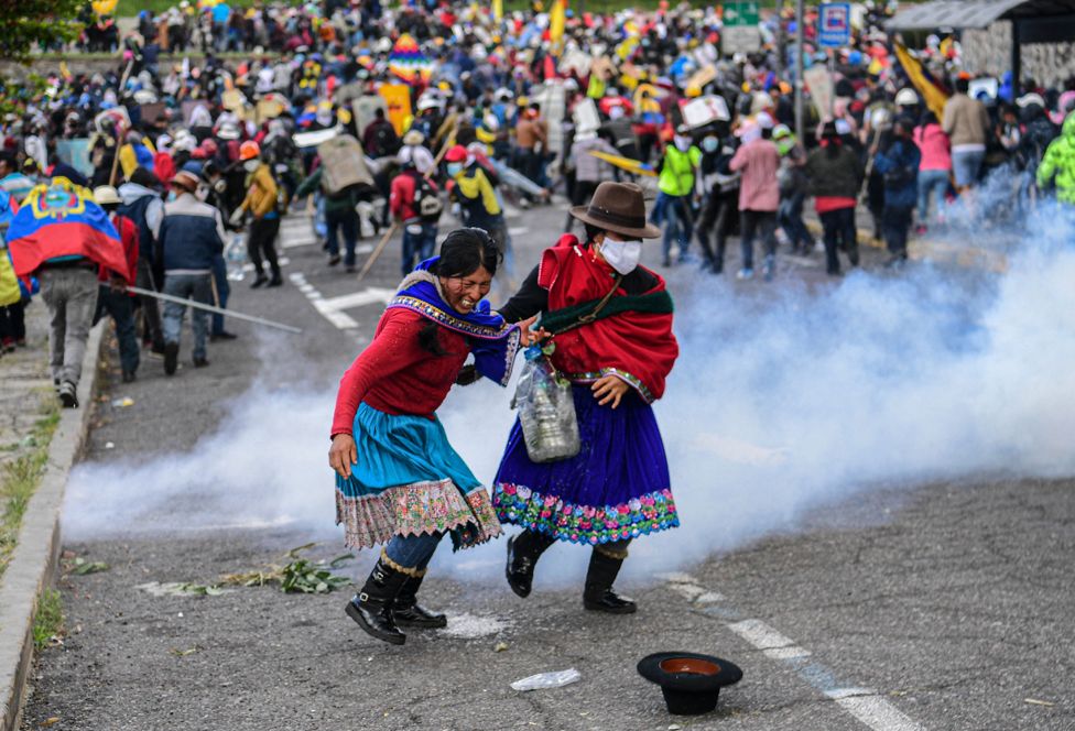 Demonstrators clash with the police in Arbolito Park in Quito, Ecuador on 23 June 2022.