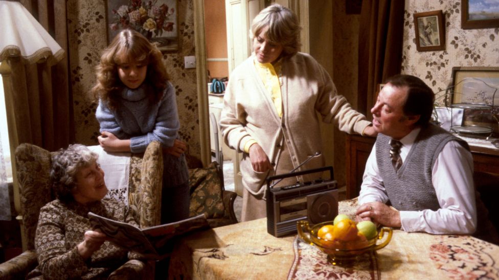 Anna Wing as Lou,Susan Tully as Michelle,Wendy Richard as Pauline and Bill Treacher as Arthur in EastEnders