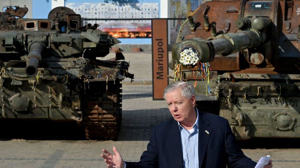 Senator Graham during a news conference in Kyiv