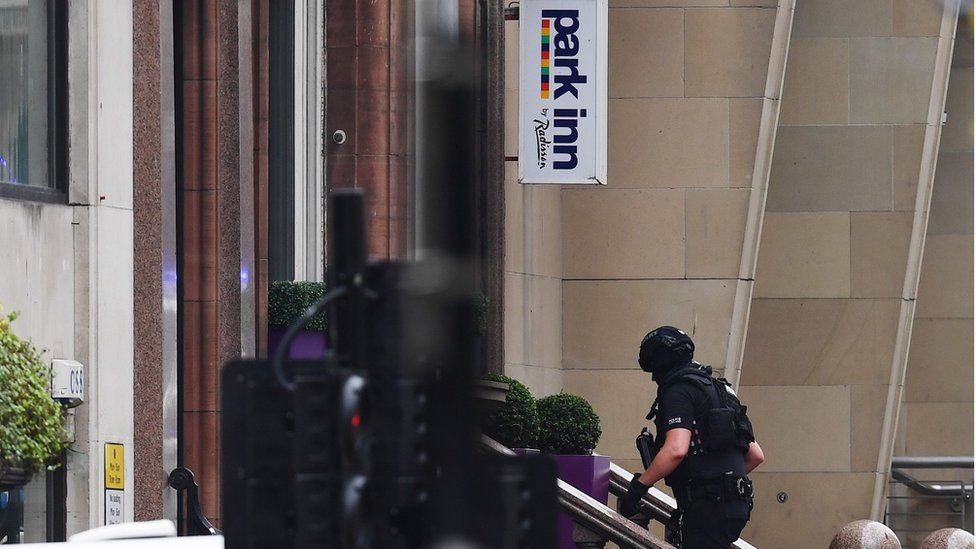 Armed police at the hotel
