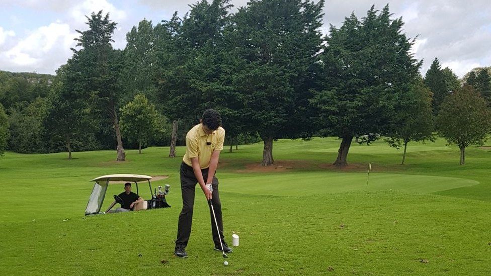 Joe Rooney teeing-off at County Armagh Golf Club