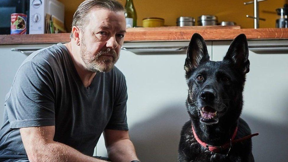 Ricky Gervais playing Tony and Antilly playing his dog Brandy