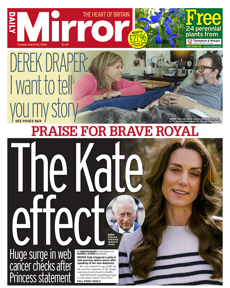 The headline on the front page of the Daily Mirror reads: "The Kate effect"