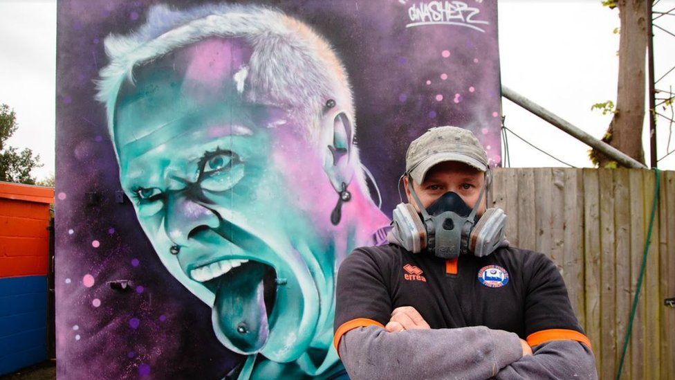Mural of Keith Flint with artist Gnasher