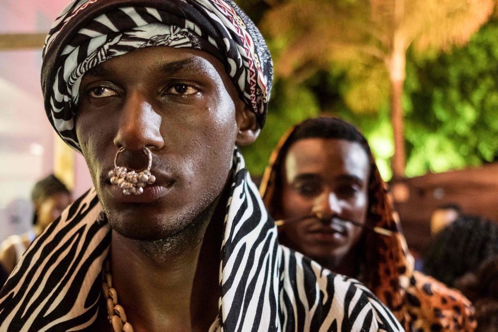 Male models with nose rings at Swahili Fashion Week in Dar es Salaam, Tanzania - Saturday 2 December 2017