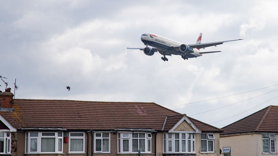 Plane coming into land at Heathrow