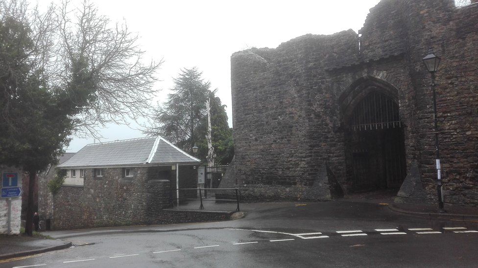 Toilet block next to the Bishop's Castle ruins in Llandaff, Cardiff