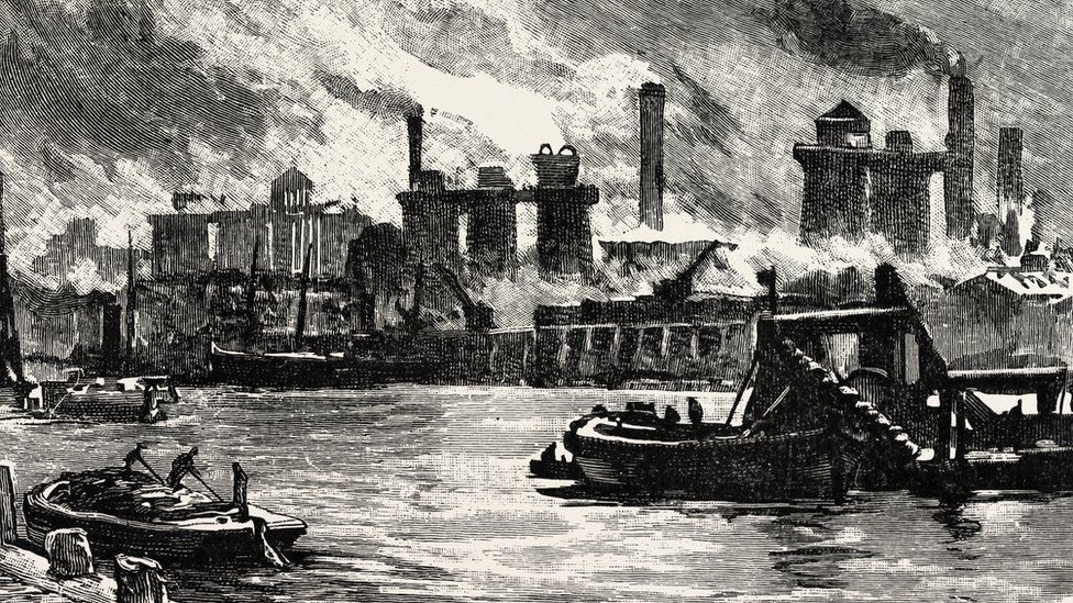 Drawing of furnaces on the banks of the Tees