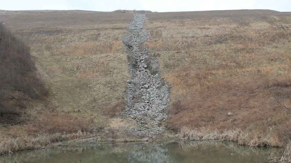 Waste rock from a mountaintop removal mine seen dumped in Wyoming County